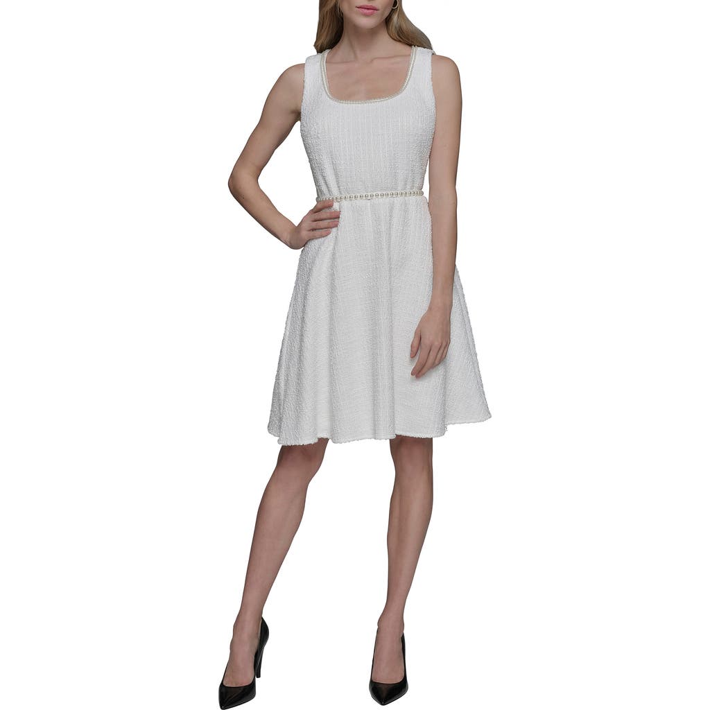 Shop Karl Lagerfeld Paris Sleeveless Belted A-line Dress In Soft White