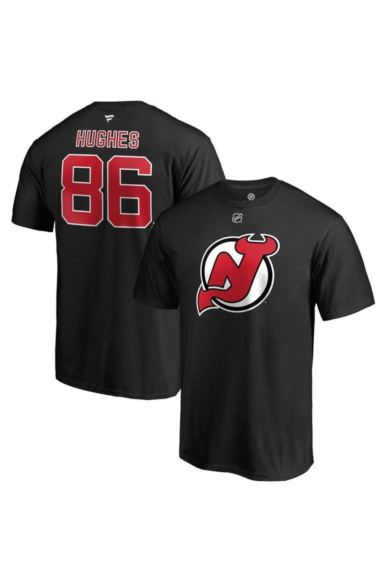 Men's Fanatics Branded Jack Hughes Black New Jersey Devils Authentic Stack Name & Number T-Shirt, Main, color, BLACK