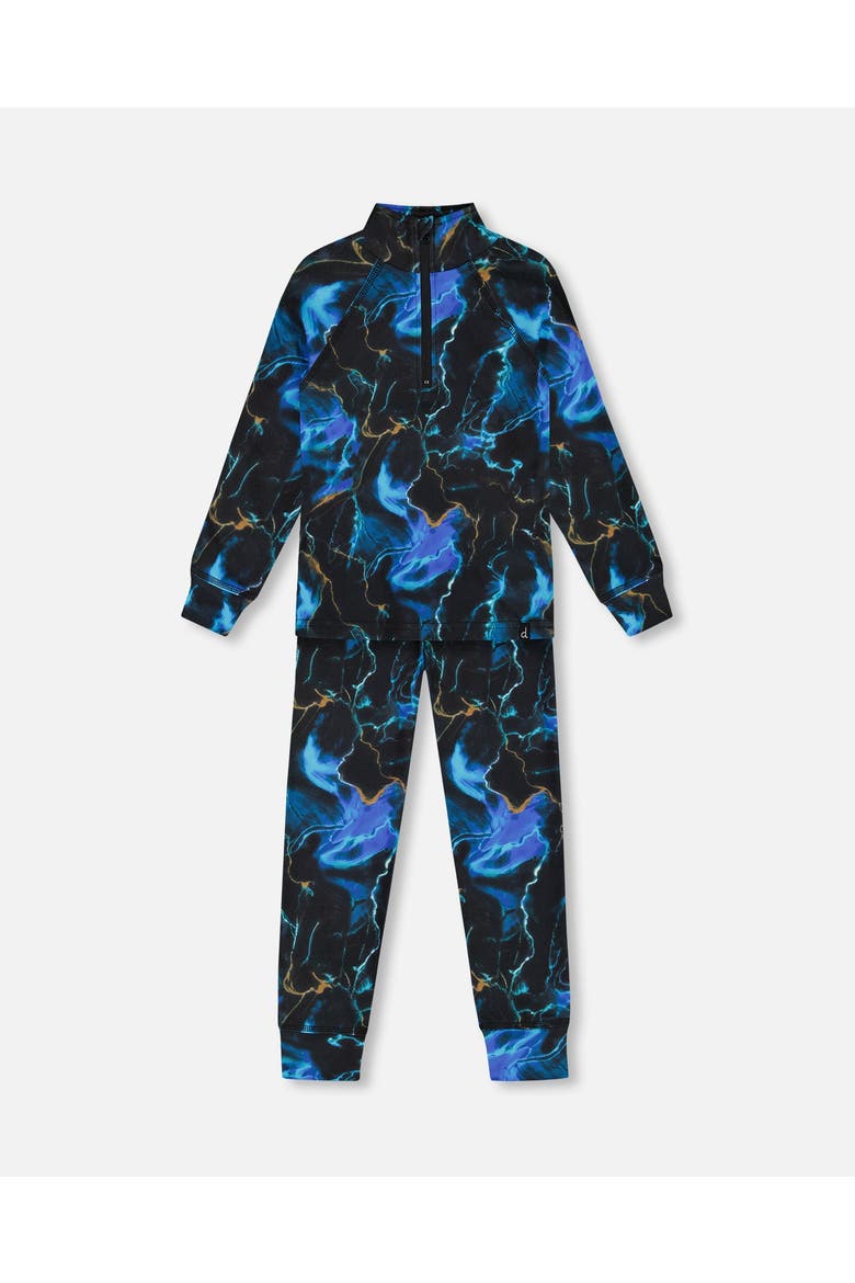 Boy's Two Piece Thermal Underwear Set Black Printed Storm, Main, color, Printed Storm