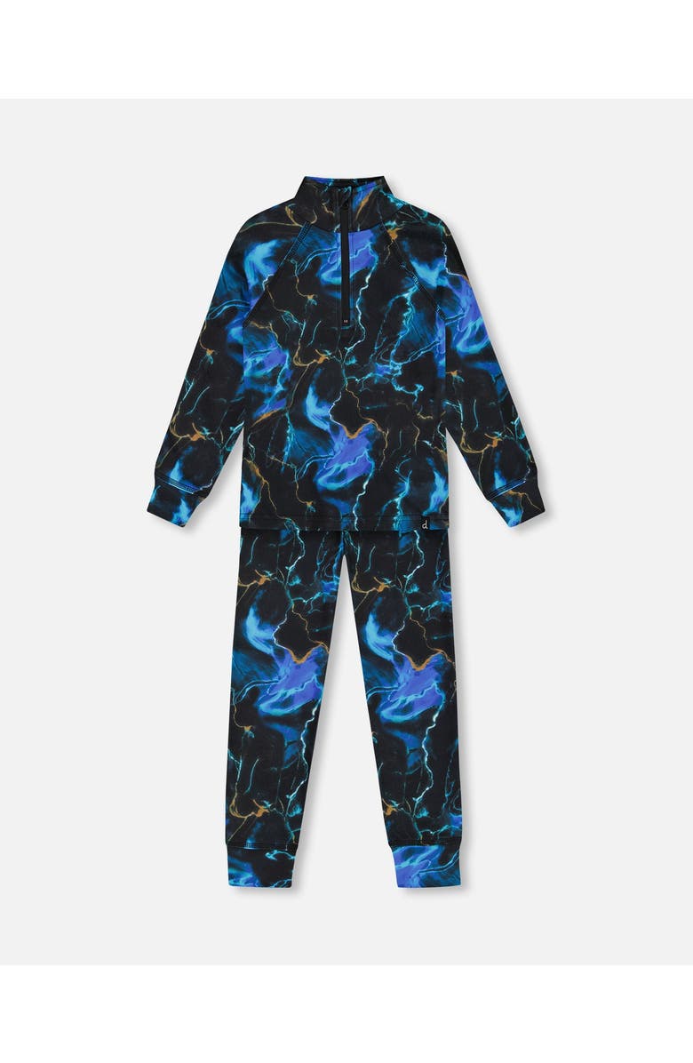 Deux par Deux Boy's Two Piece Thermal Underwear Set Black Printed Storm, Main, color,