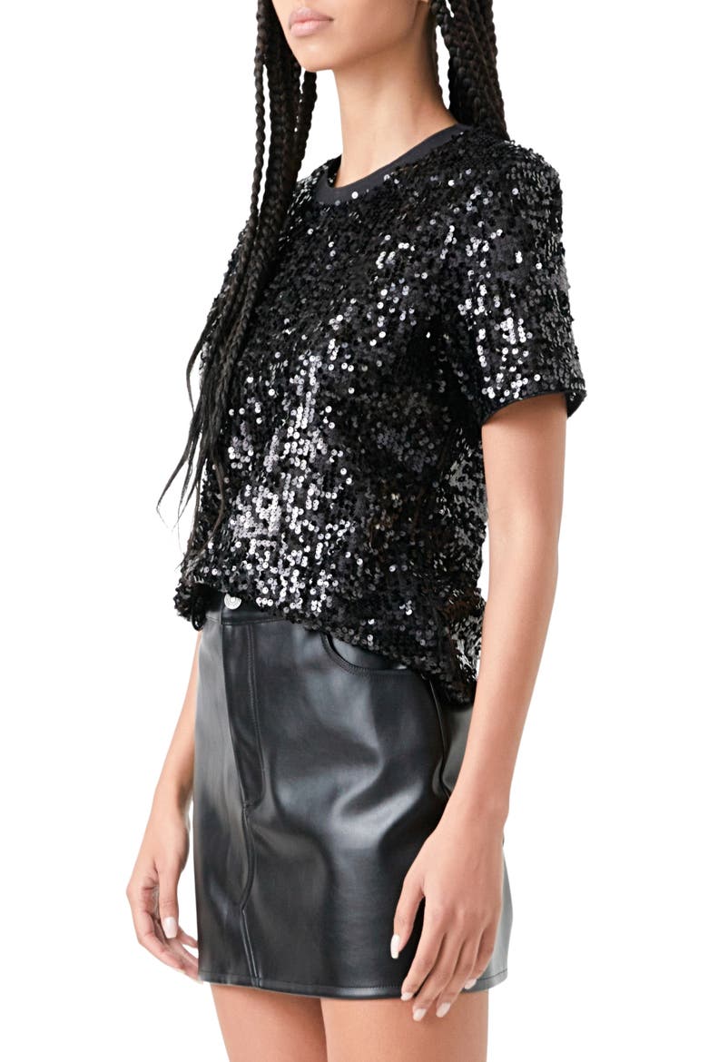 Shoulder Pad Sequin Top, Alternate, color, BLACK