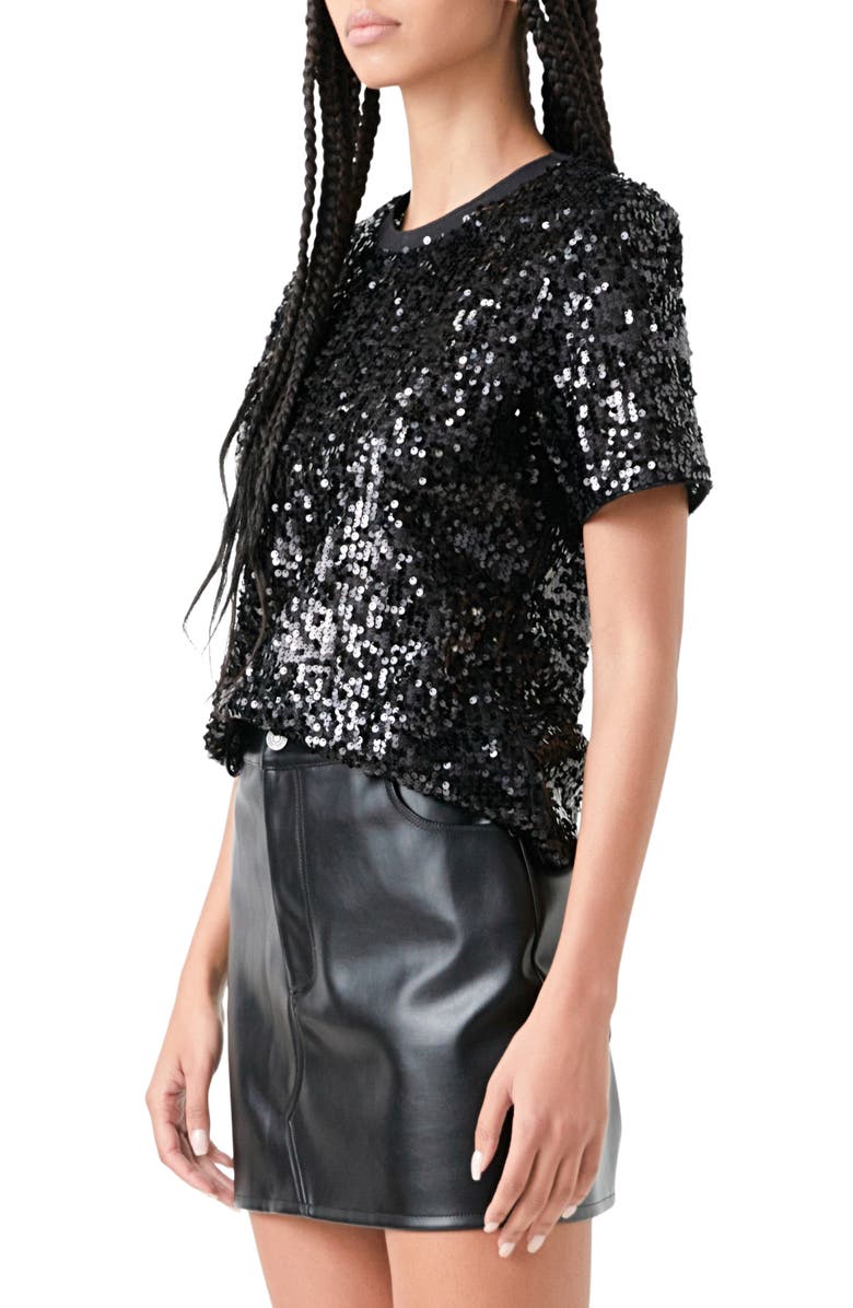 Grey Lab Shoulder Pad Sequin Top, Alternate, color, Black