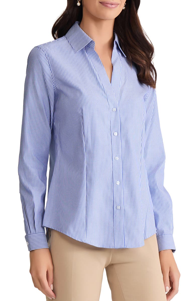 Jones New York Stripe Easy Care Button-Up Shirt, Alternate, color, Blue/ White