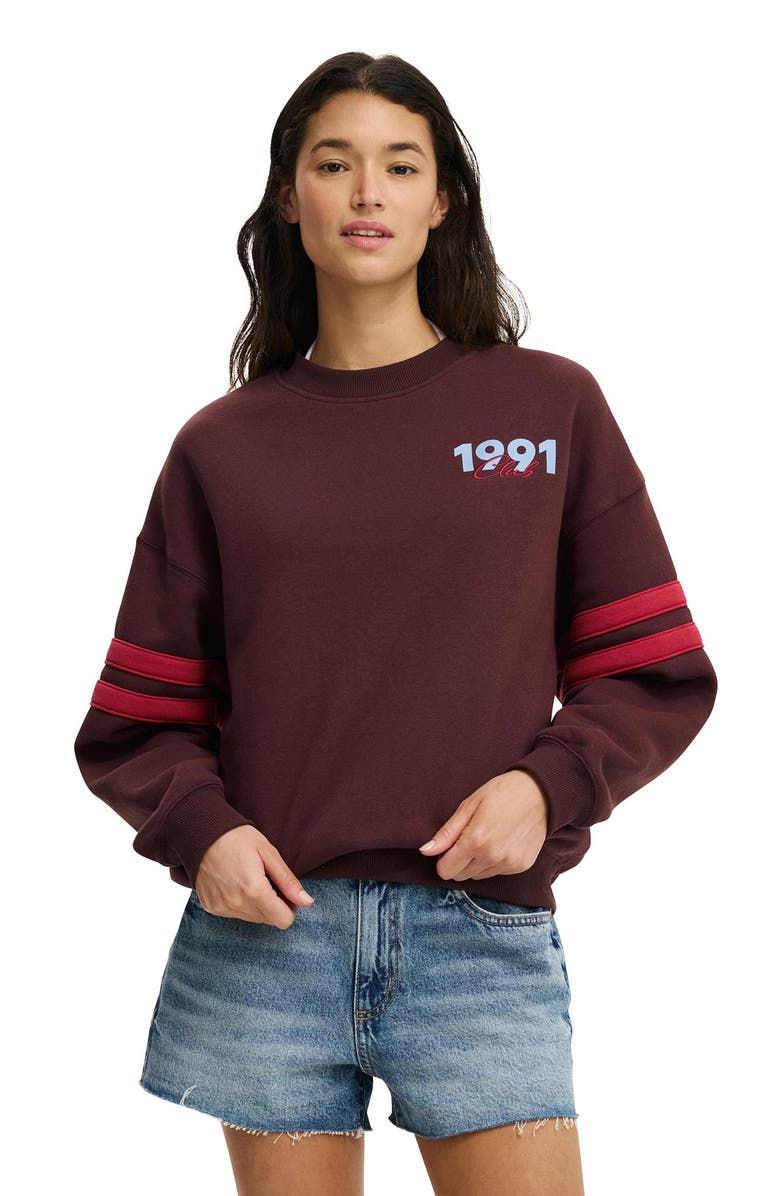 Cotton On Women's Graphic Crew Sweatshirt, Main, color, 1991 Club Burnt Sangria