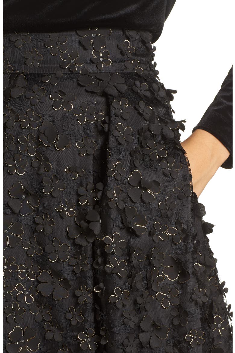 3D Flower Skirt, Alternate, color, BLACK