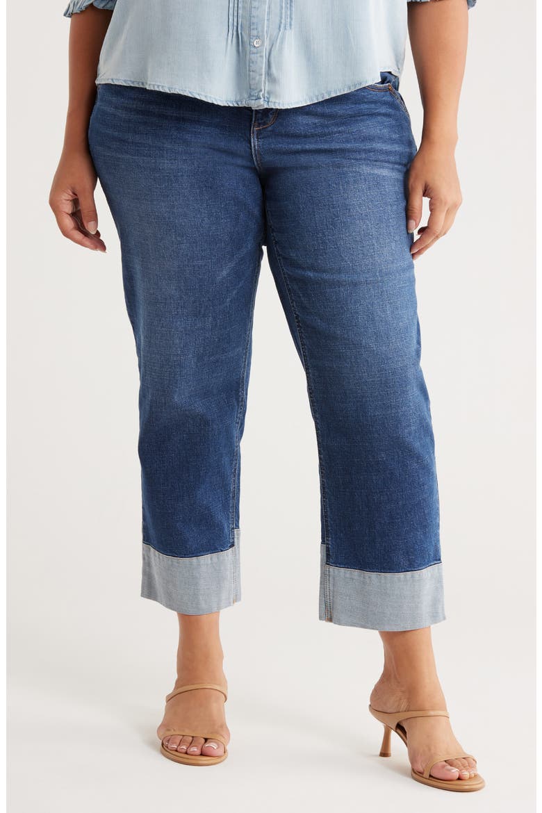 Reverse Cuff Boyfriend Jeans, Main, color, BLUE