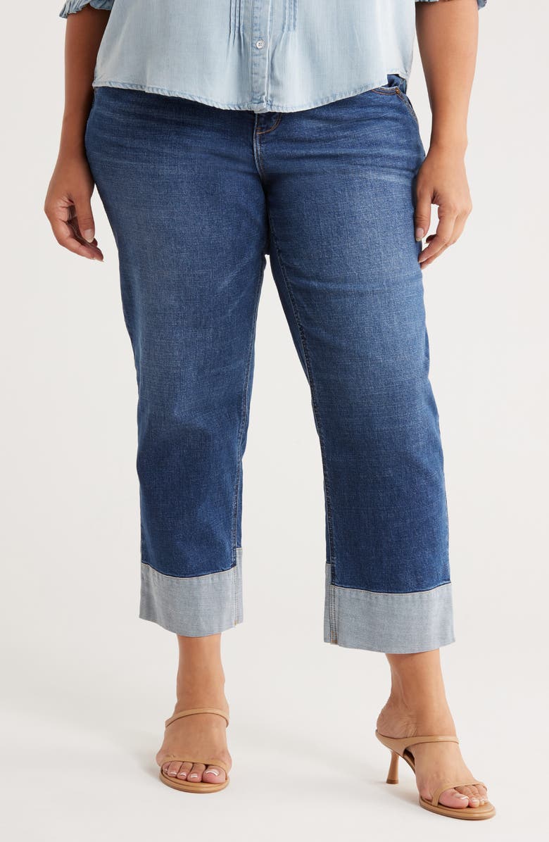 Democracy Reverse Cuff Boyfriend Jeans, Main, color, Blue