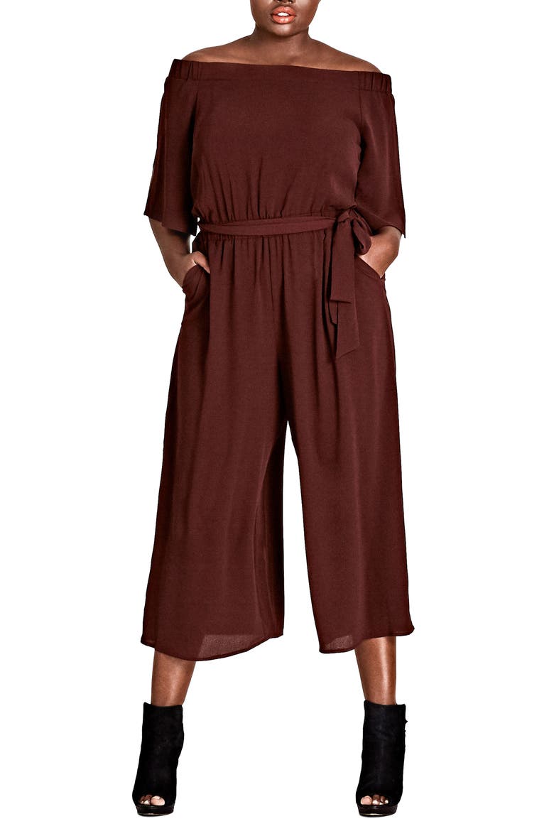 Off the Shoulder Jumpsuit, Alternate, color, OX BLOOD