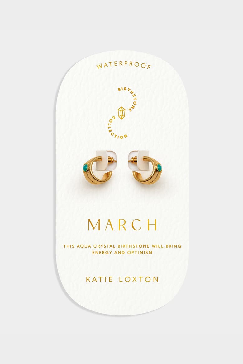 'March' Waterproof Gold Birthstone Hoop Earrings, Main, color, March