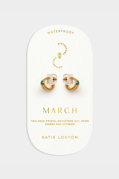 'March' Waterproof Gold Birthstone Hoop Earrings