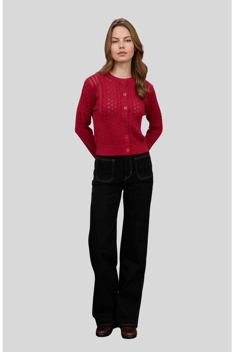 Pointelle Cardigan, Alternate, color, DEEP RED
