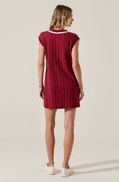 Modenaire Cable-knit Mini Sweater Dress With Pockets In Burgundy