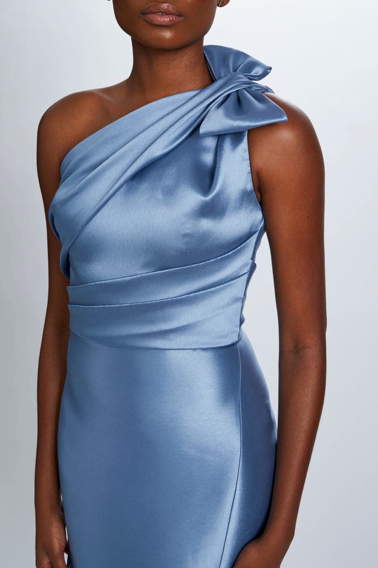 Mikado Draped Bodice Gown, Alternate, color, Smoky Blue