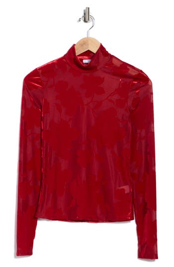 Afrm Los Angeles Zoe Mock Neck Burnout Top In Red