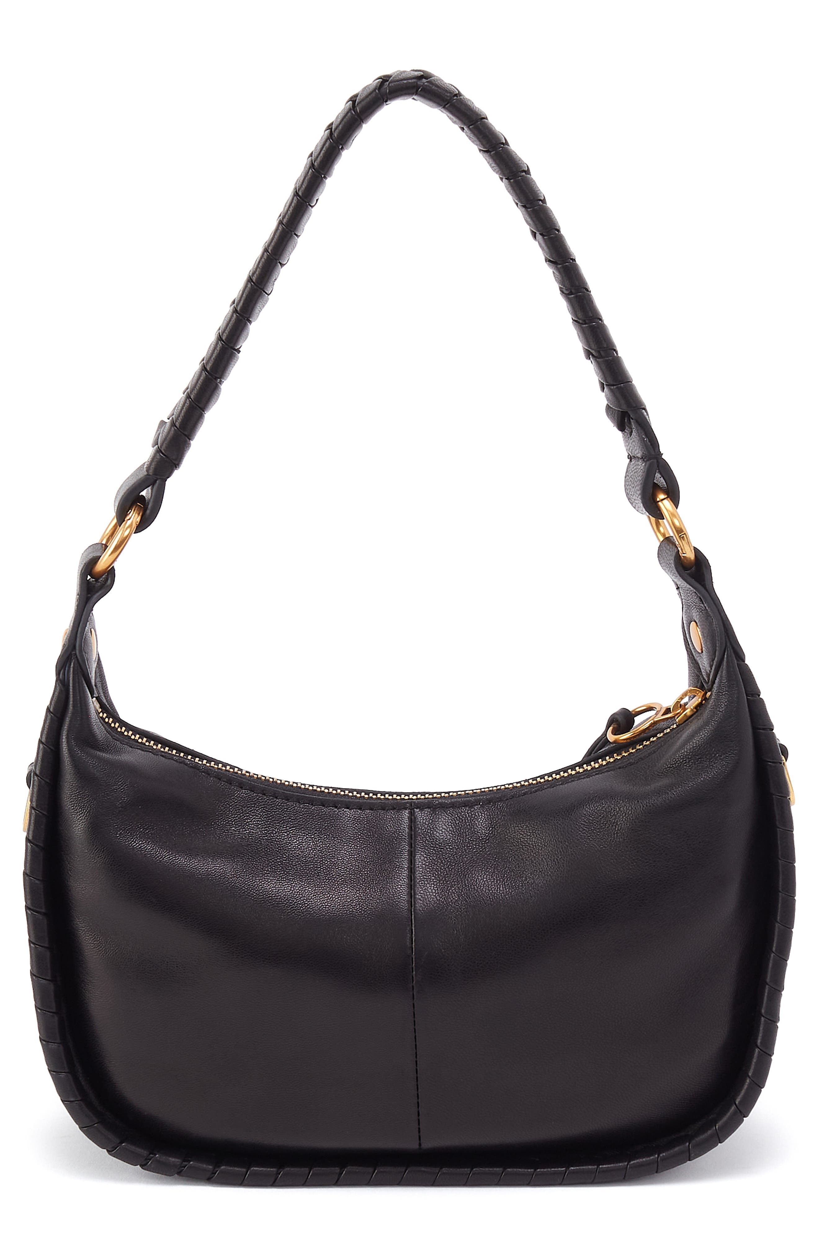 Small Mia Leather Crescent Hobo, Alternate, color, BLACK
