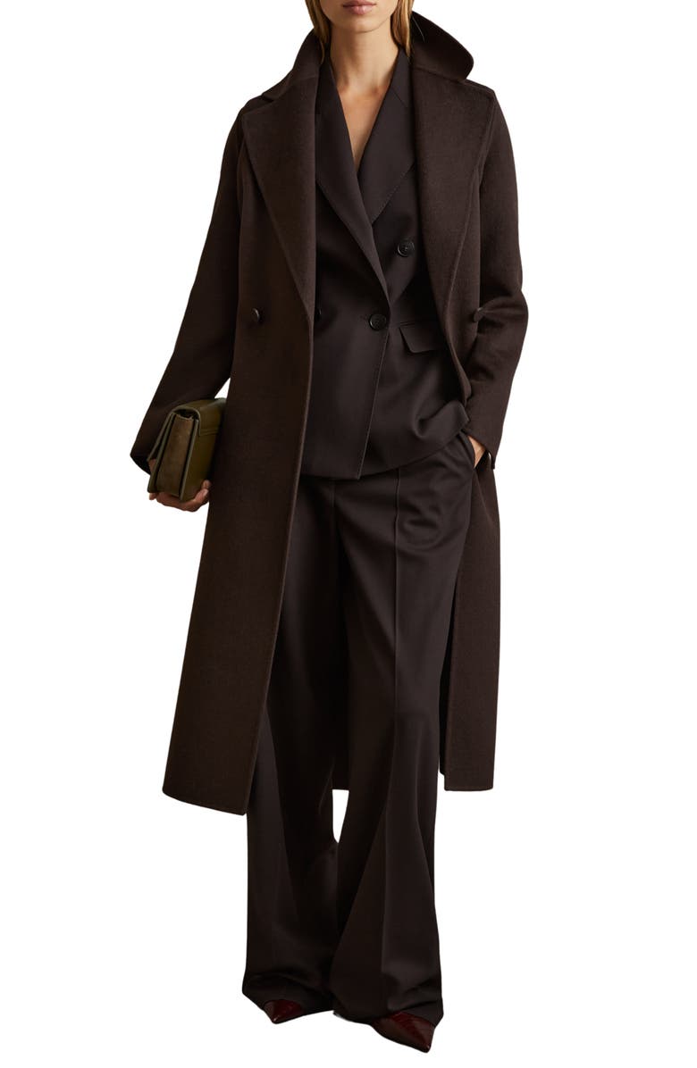 Reiss Lucia Belted Wool Blend Coat, Alternate, color, Chocolate