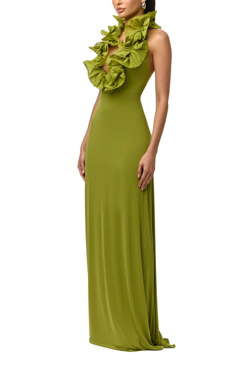 Naked Wardrobe Ruffle Plunge Halter Maxi Dress, Alternate, color, Mojito