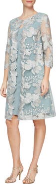 Alex Evenings Embroidered Mock Jacket Cocktail Dress