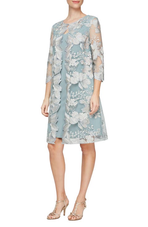 Alex Evenings Embroidered Mock Jacket Cocktail Dress (Regular & Petite)