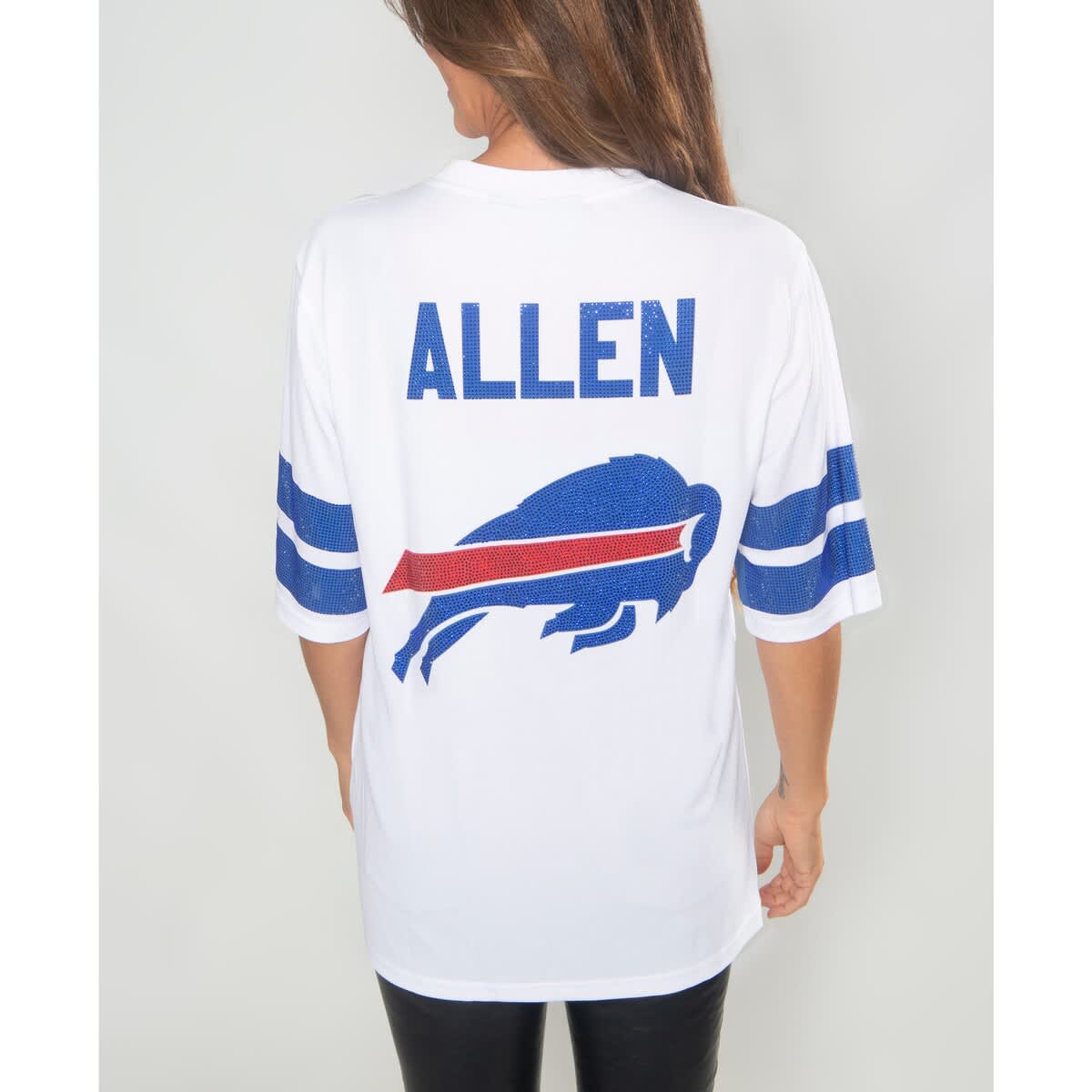 Women's Cuce Josh Allen White Buffalo Bills Crystal V-Neck Tunic (Women ...
