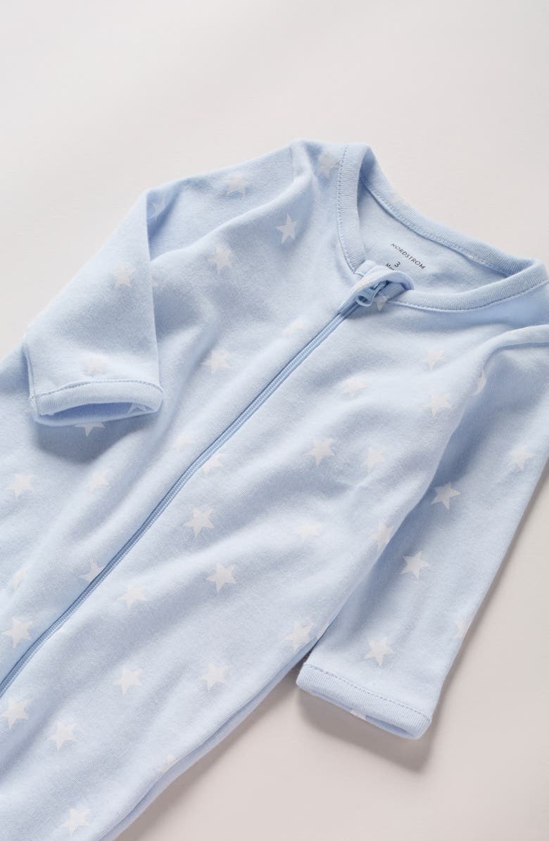 Nordstrom Print Cotton Footie Romper, Alternate, color, Blue Feather Starry Stars