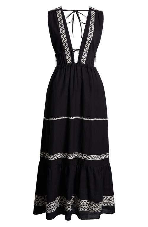 Lemlem Lelisa Plunge Cotton Blend Maxi Dress In Lulit Black
