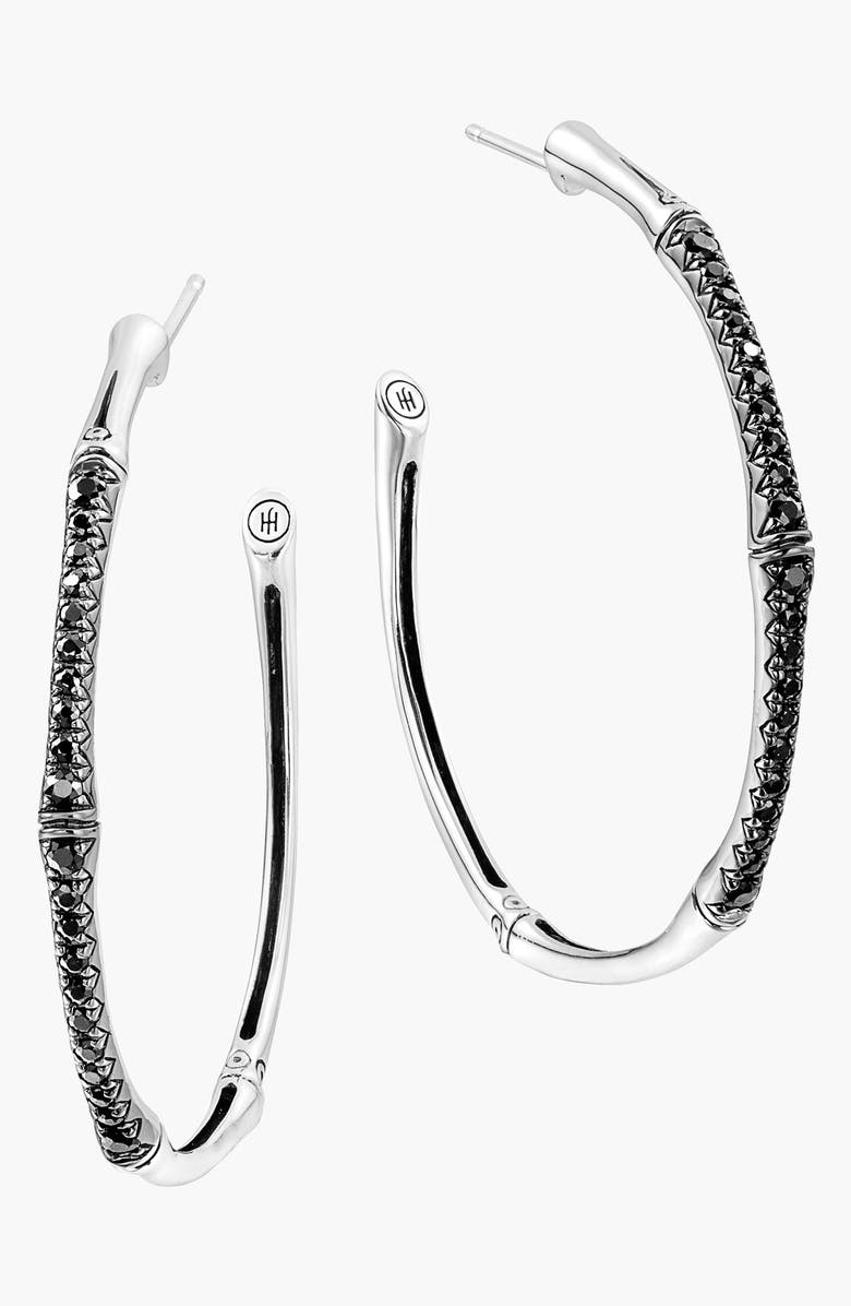 John Hardy 'Bamboo - Lava' Pavé Sapphire Hoop Earrings, Main, color,