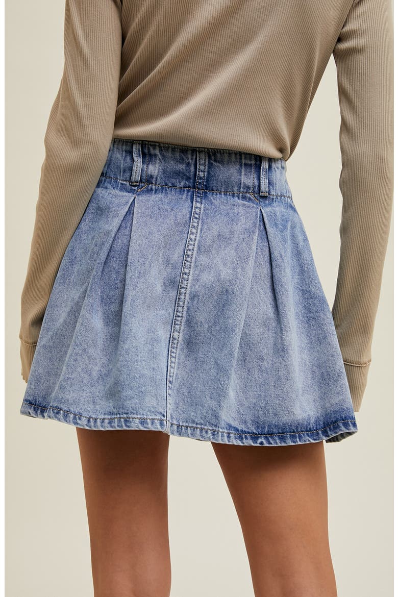 Washed Denim Pleated Miniskirt, Alternate, color, DENIM