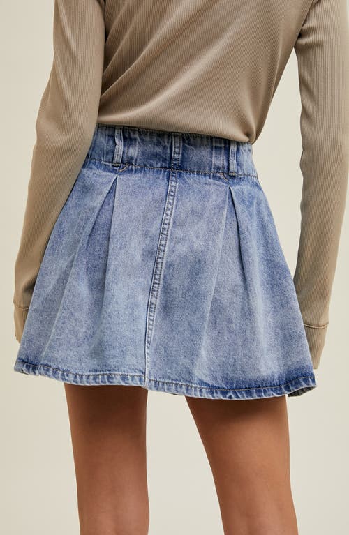 Wishlist Washed Denim Pleated Miniskirt In Blue