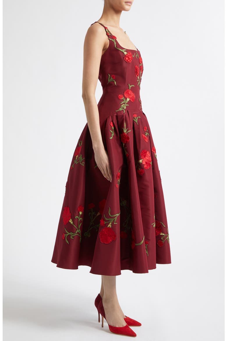 Embroidered Floral Silk Faille Dress, Alternate, color, RIOJA MULTI