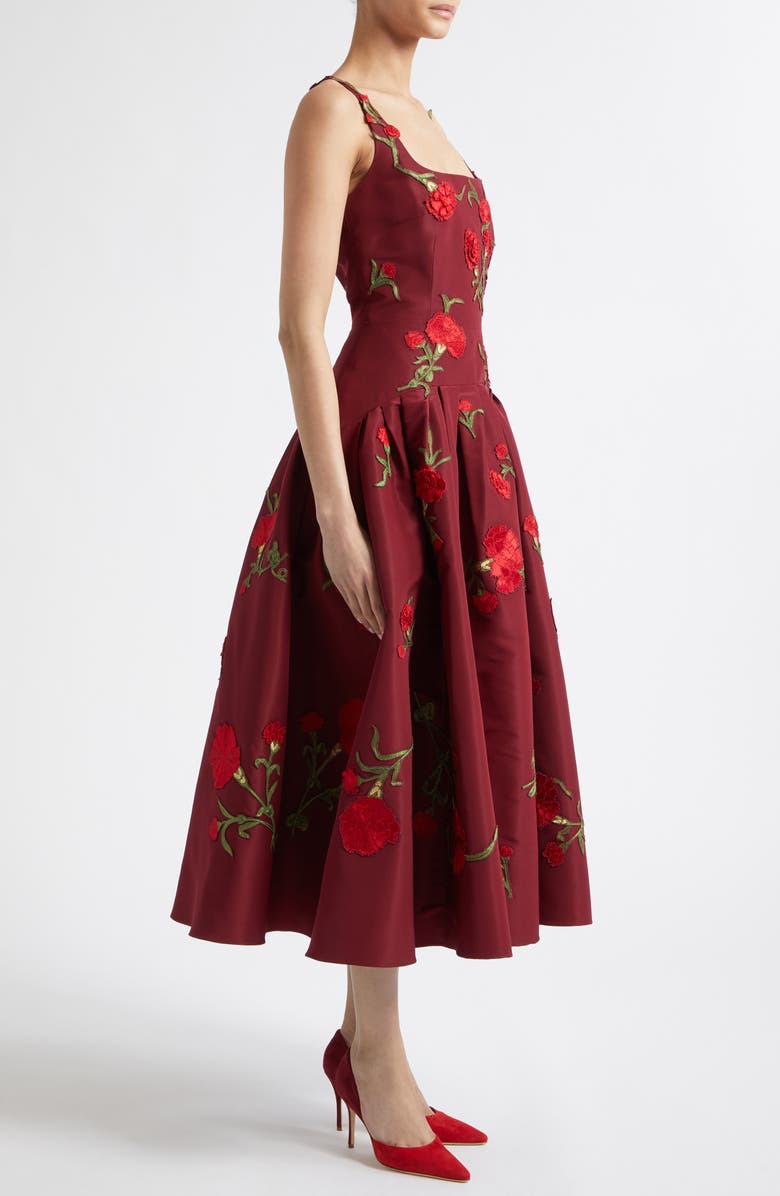 Carolina Herrera Embroidered Floral Silk Faille Dress, Alternate, color, Rioja Multi