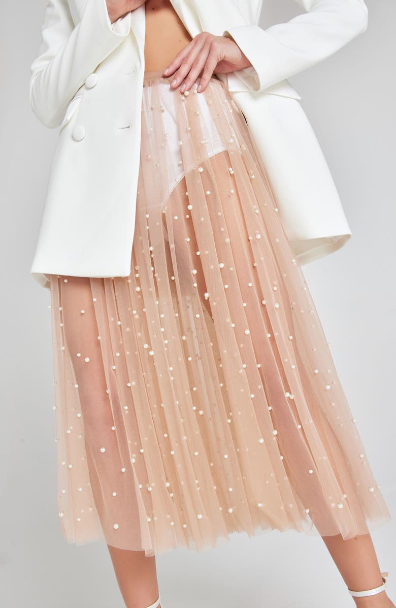 NADINE MERABI Blake Embellished Mesh Midi Skirt, Alternate, color, 