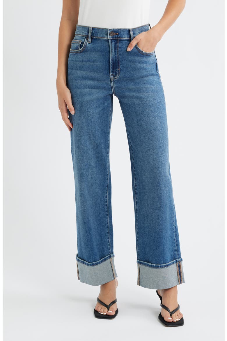 Cuffed High Waist Dad Jeans, Main, color, DARK WASH