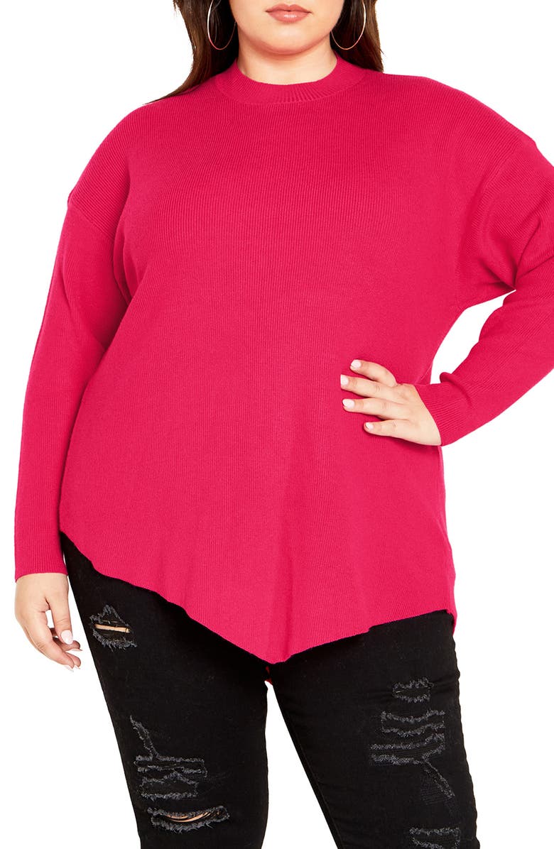 City Chic Bonnie Asymmetric Sweater, Main, color, Pink