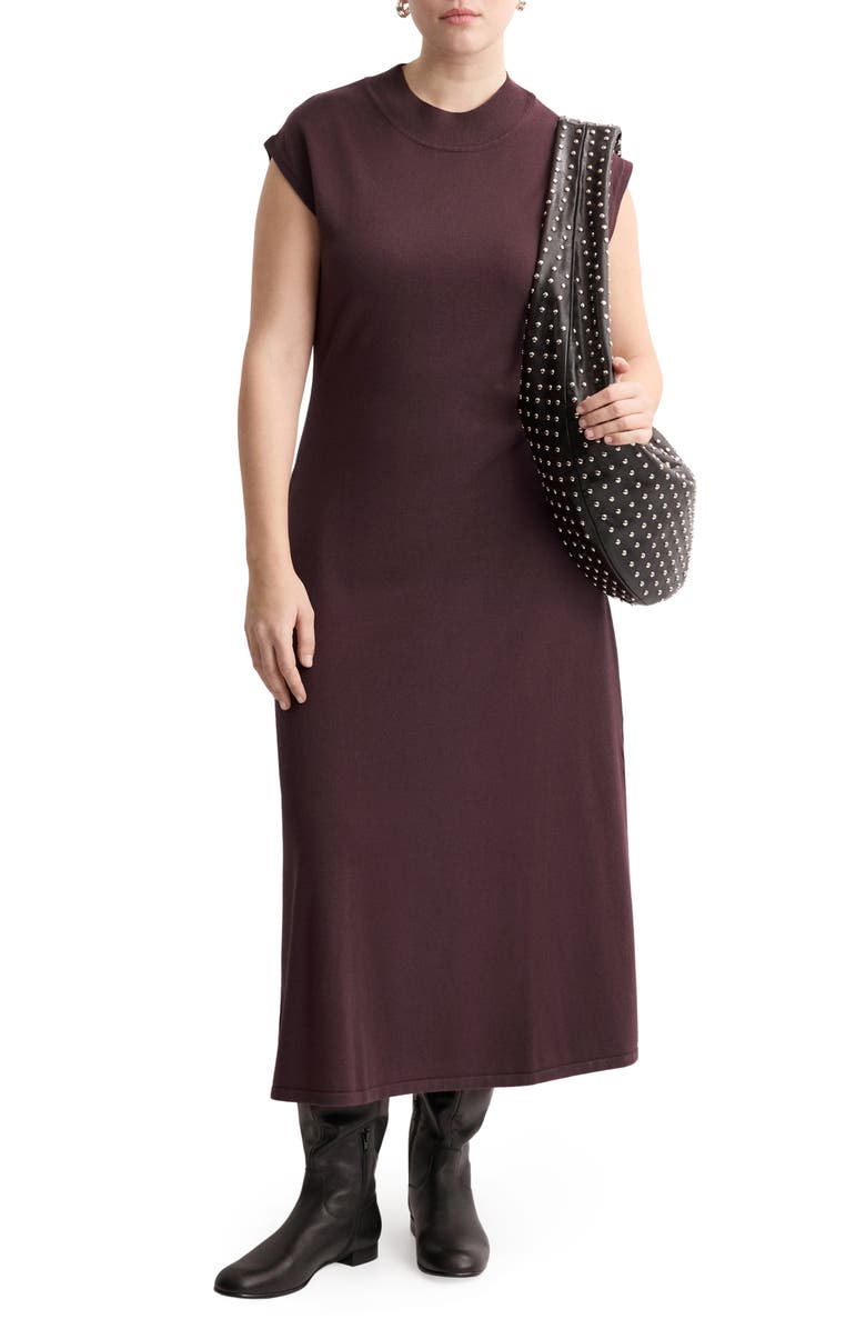 MANGO Mock Neck Midi Sweater Dress, Alternate, color, Chocolate