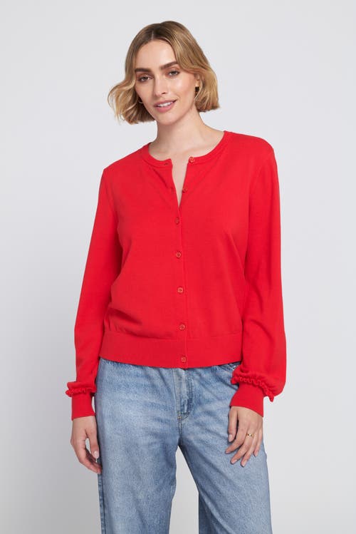 Elle Collection Fine Gauge Leight Weight Cardigan Sweater In Red