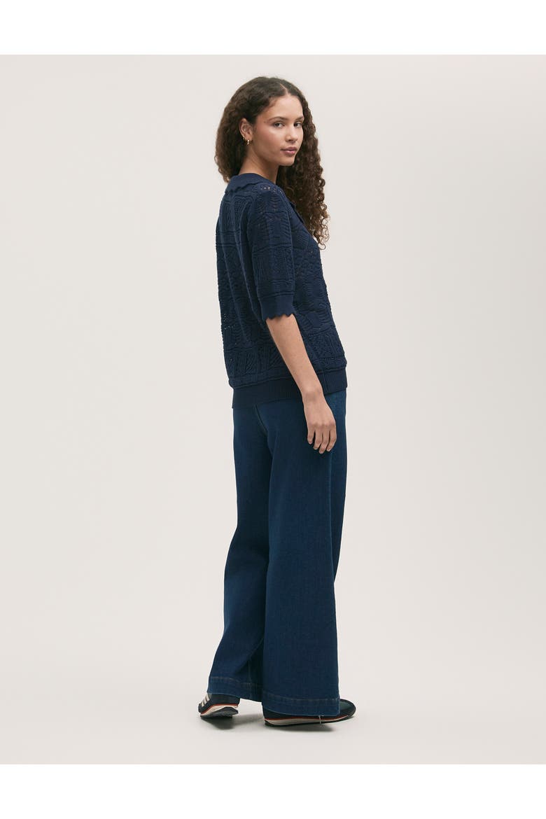 Marlowe Short Sleeve Crochet Cardigan, Alternate, color, Navy