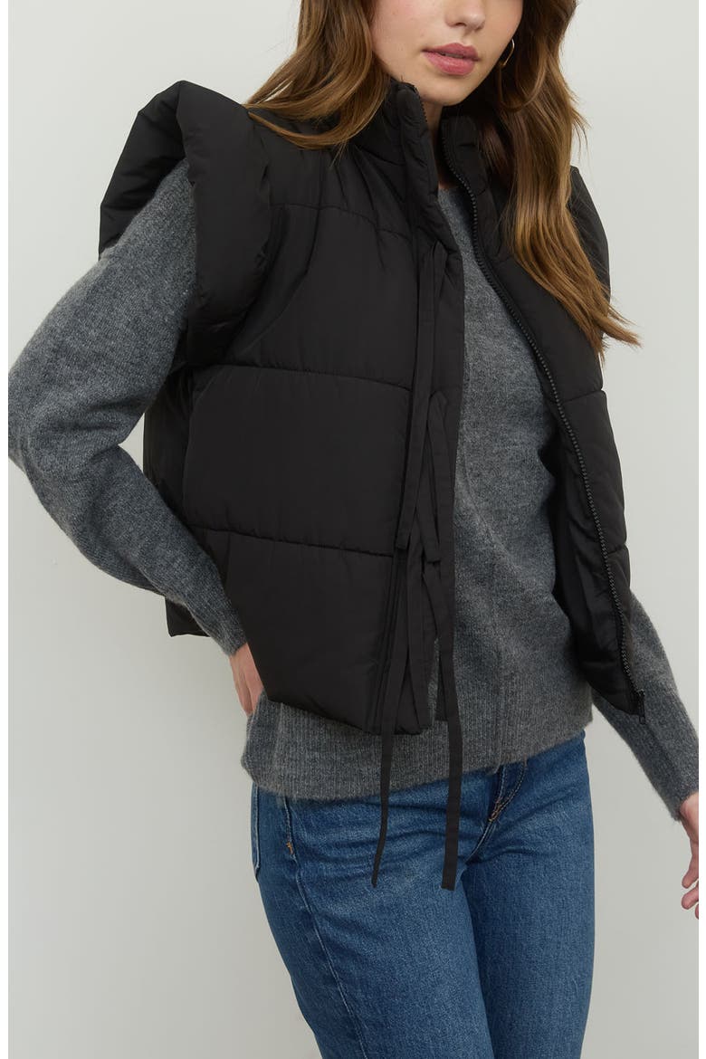 Bow Puffer Vest, Alternate, color, BLACK