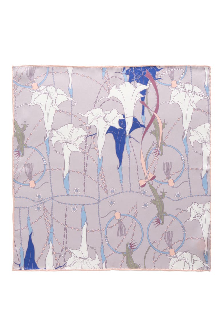 Datura Silk Pocket Square, Alternate, color, SILVER