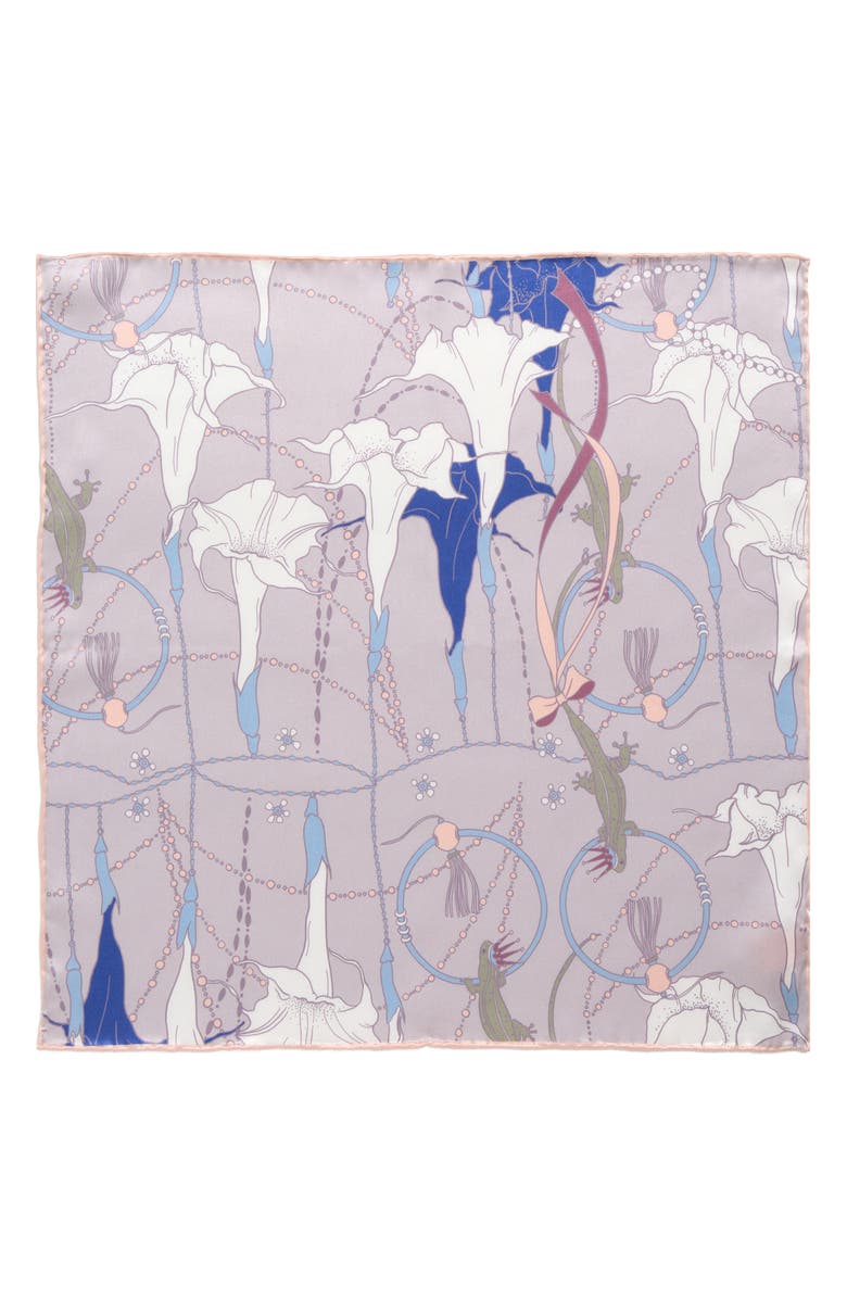Lost Pattern Datura Silk Pocket Square, Alternate, color, Silver