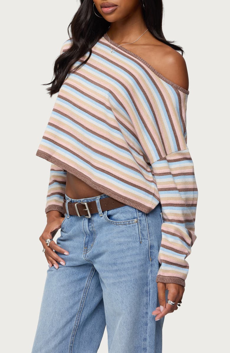 EDIKTED Alexis Stripe Off the Shoulder Long Sleeve Top, Alternate, color,