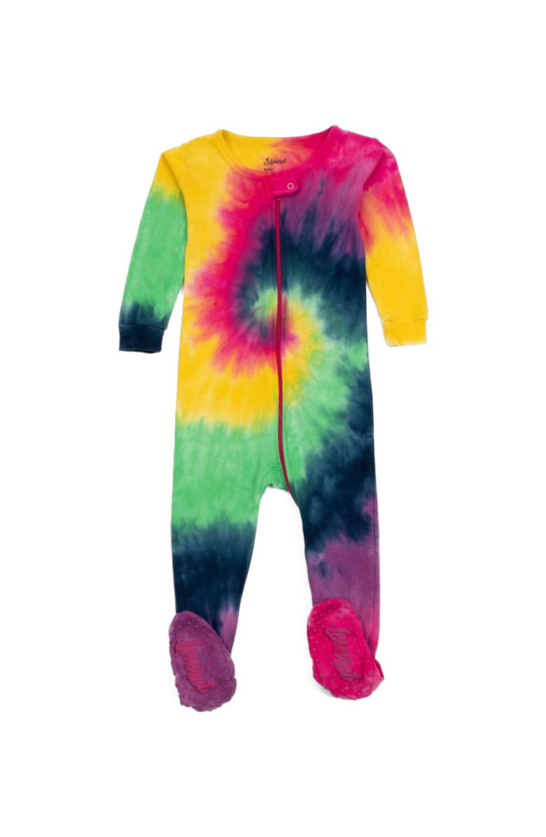 Leveret Footed Tie Dye Cotton Matching Family Pajamas, Main, color, Tie Dye Swirl Girls