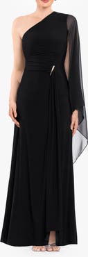 Betsy & Adam One Shoulder Chiffon Trim Maxi Dress