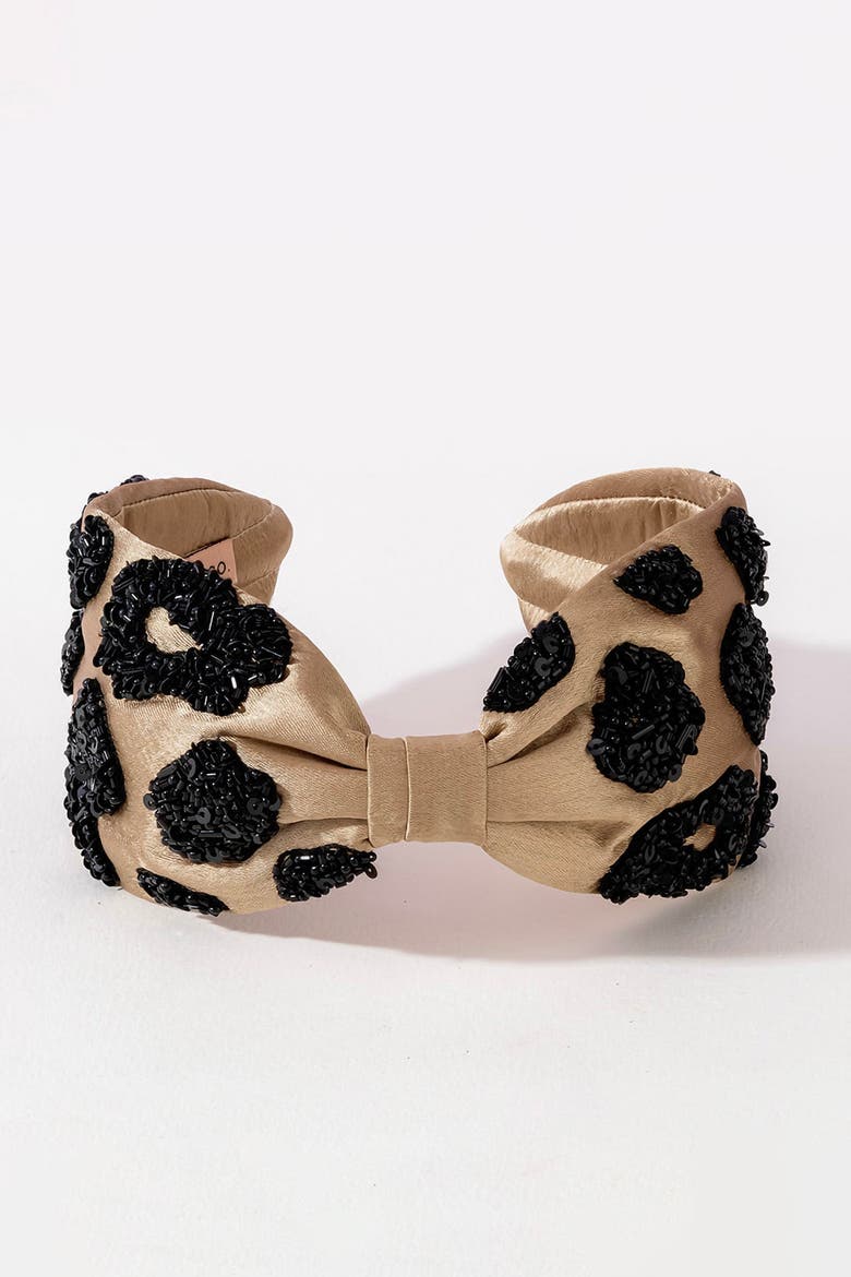 Lea Noir Embellished Knotted Hair Band, Alternate, color, Beige