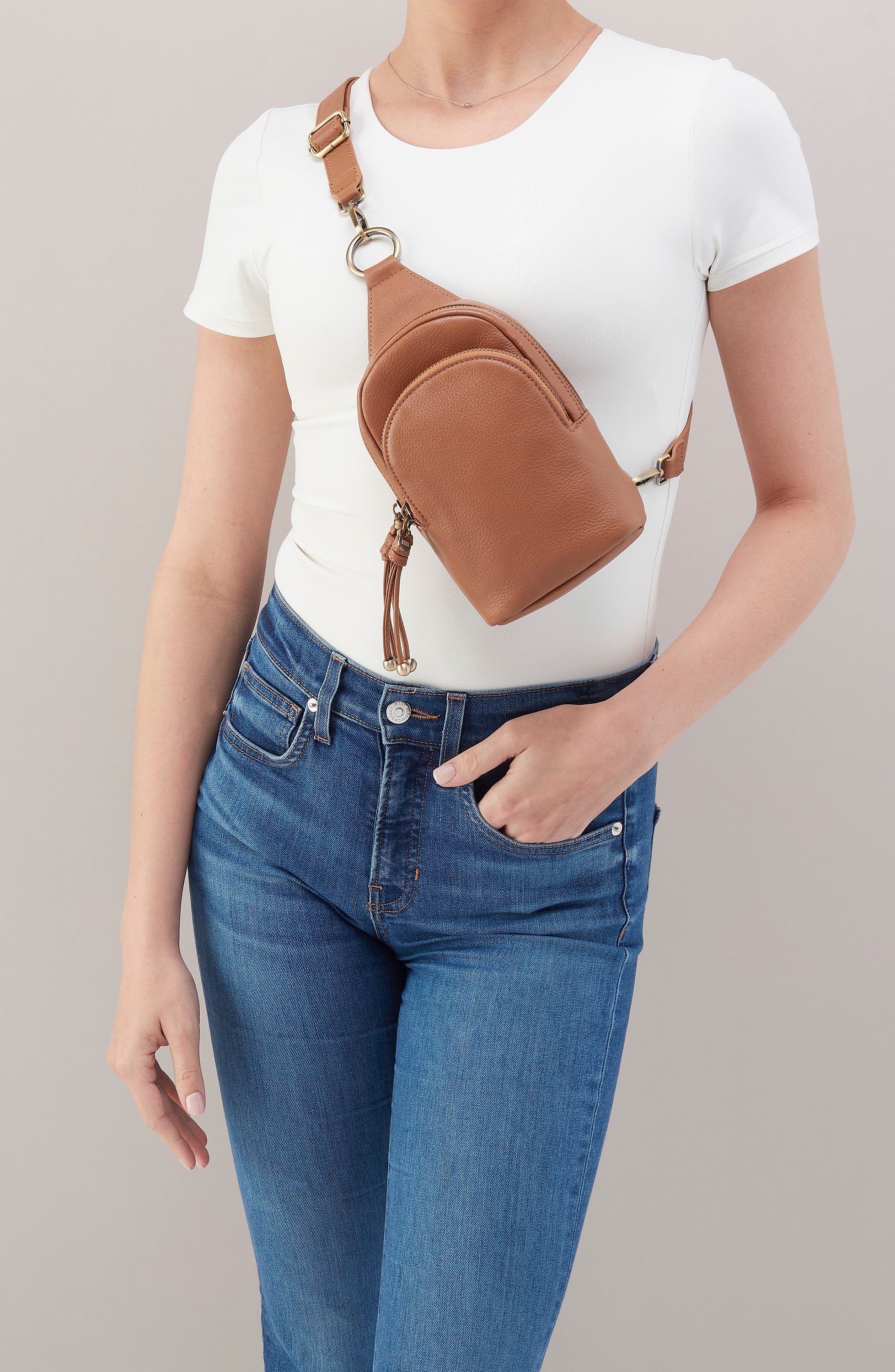 Small Cass Leather Sling Bag, Alternate, color, BROWN SUGAR