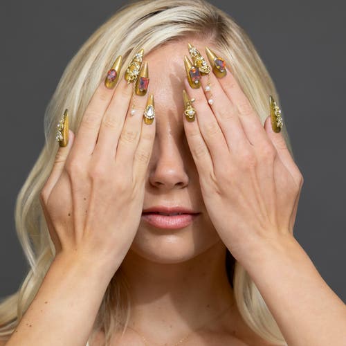 3h Nails Crown Jewels Handmade Gold Stiletto Press-on Nails