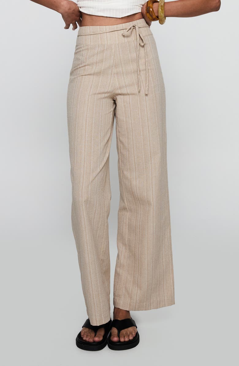 Princess Polly Rush Hours Tie Waist Flare Pants, Alternate, color, Beige