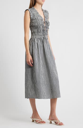 Adine Check Seersucker Midi Sundress