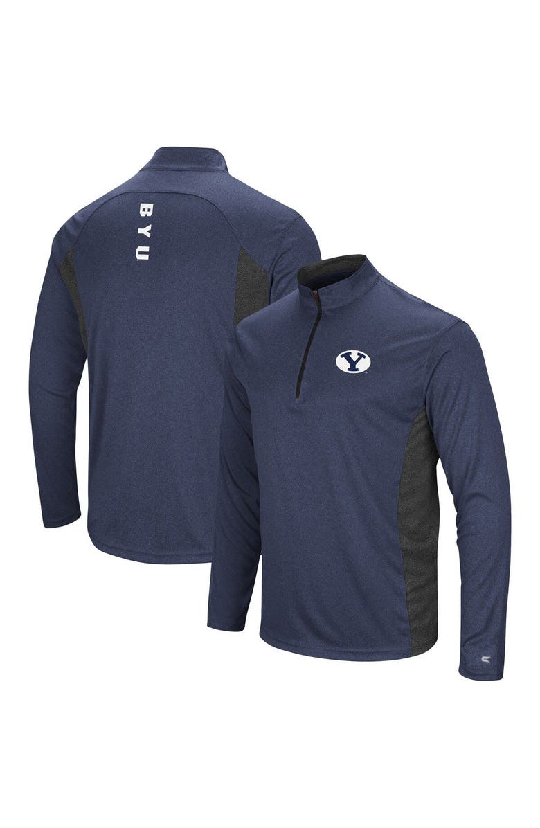 COLOSSEUM Men's Colosseum Heathered Heather Navy BYU Cougars Audible Lightweight Windshirt Quarter-Zip Pullover, Main, color, 