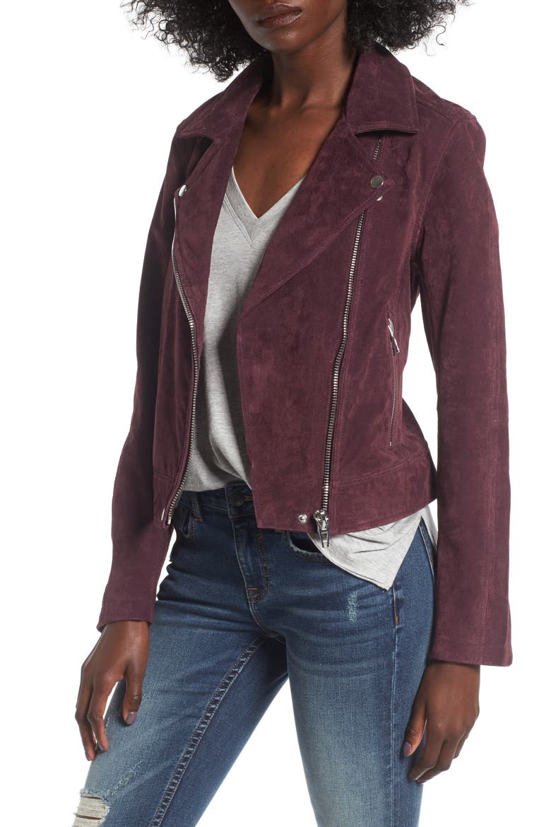 Suede Moto Jacket, Main, color, BURGUNDY